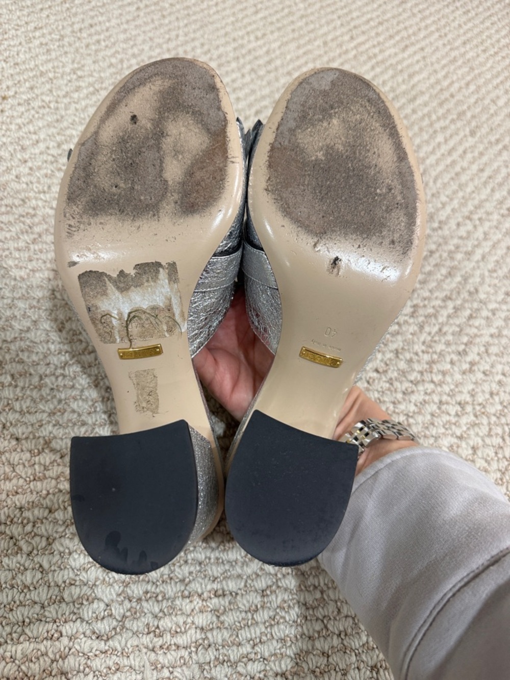 Gucci Marmont Kiltie Slides Metallic Silver leather size IT40/US 10 - Picture 5 of 7